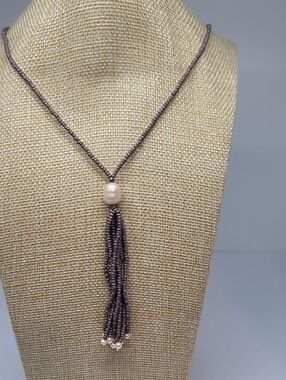 Pearl Accent Purple Beaded Tassel Necklace